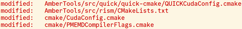 Git diff showing the modified files for Amber debugging builds.